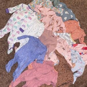 Mixed Baby Footed Pajama Bundle - Pink, Purple, Blue & Brown Prints